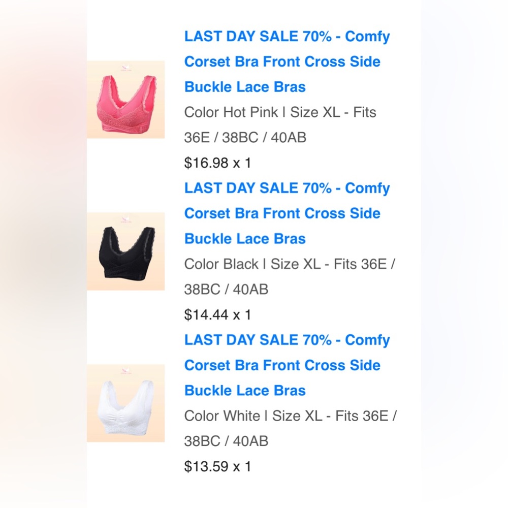 3 Kendally Comfy Corset Bras XL Hot Pink, White, Black New
